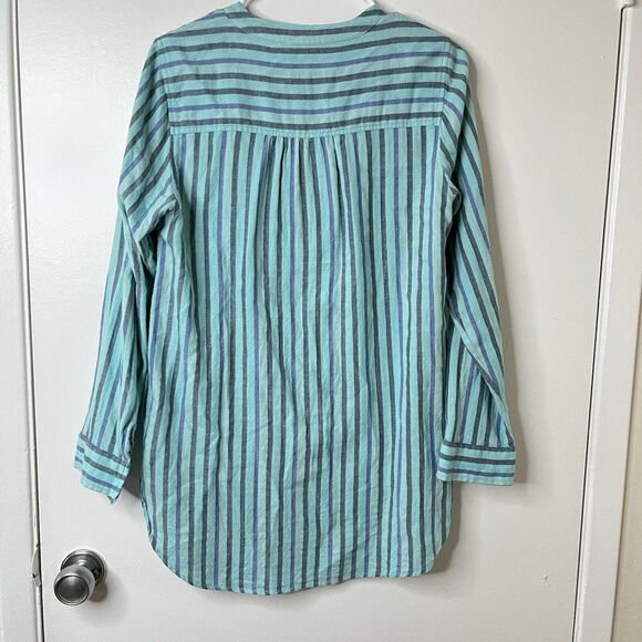 Soft Surroundings Womens Aqua Blue Striped Tortola Beaded V-neck Blouse Size S - Picture 3 of 10